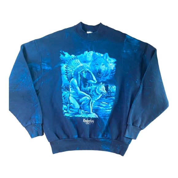 Vintage wolf print blue tie dyed effect sweatshirt - Picture 3 of 12
